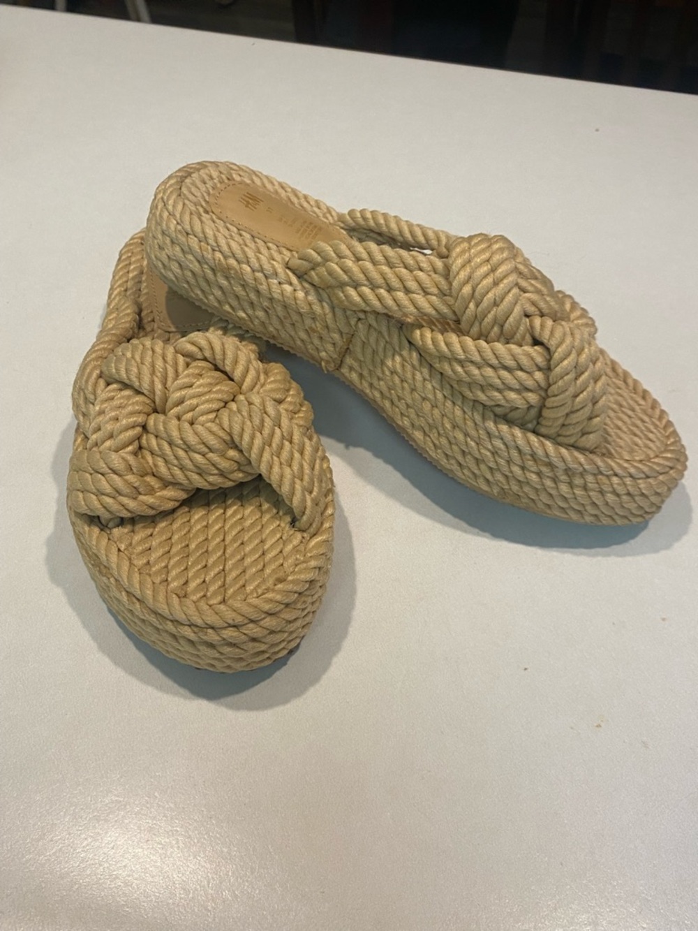 H&M ROPE KNOT NOMADIC MINIMALIST CASUAL PLATFORM CLASSIC BOHO CHIC NEUTRAL SZ 37 - Picture 10 of 12